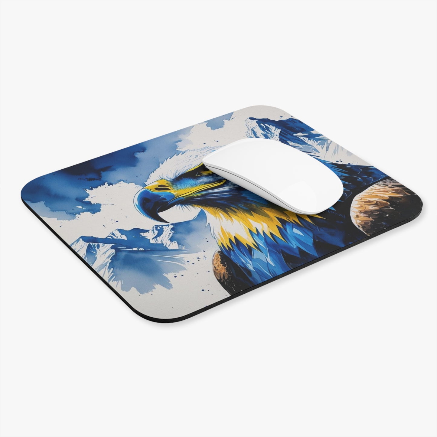 Kosovo Eagle Mousepad – 9"x8" Watercolor-Inspired Desk Mat Blue & Yellow Tones | Sharr Mountains Background | Patriotic Kosovo Desk Accessory