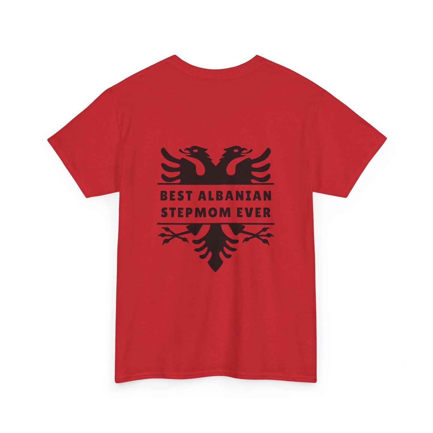 Best Albanian Stepmom Ever – Unisex Heavy Cotton T-Shirt Stylish Back Design | Albanian Eagle Graphic | Gift for Stepmothers