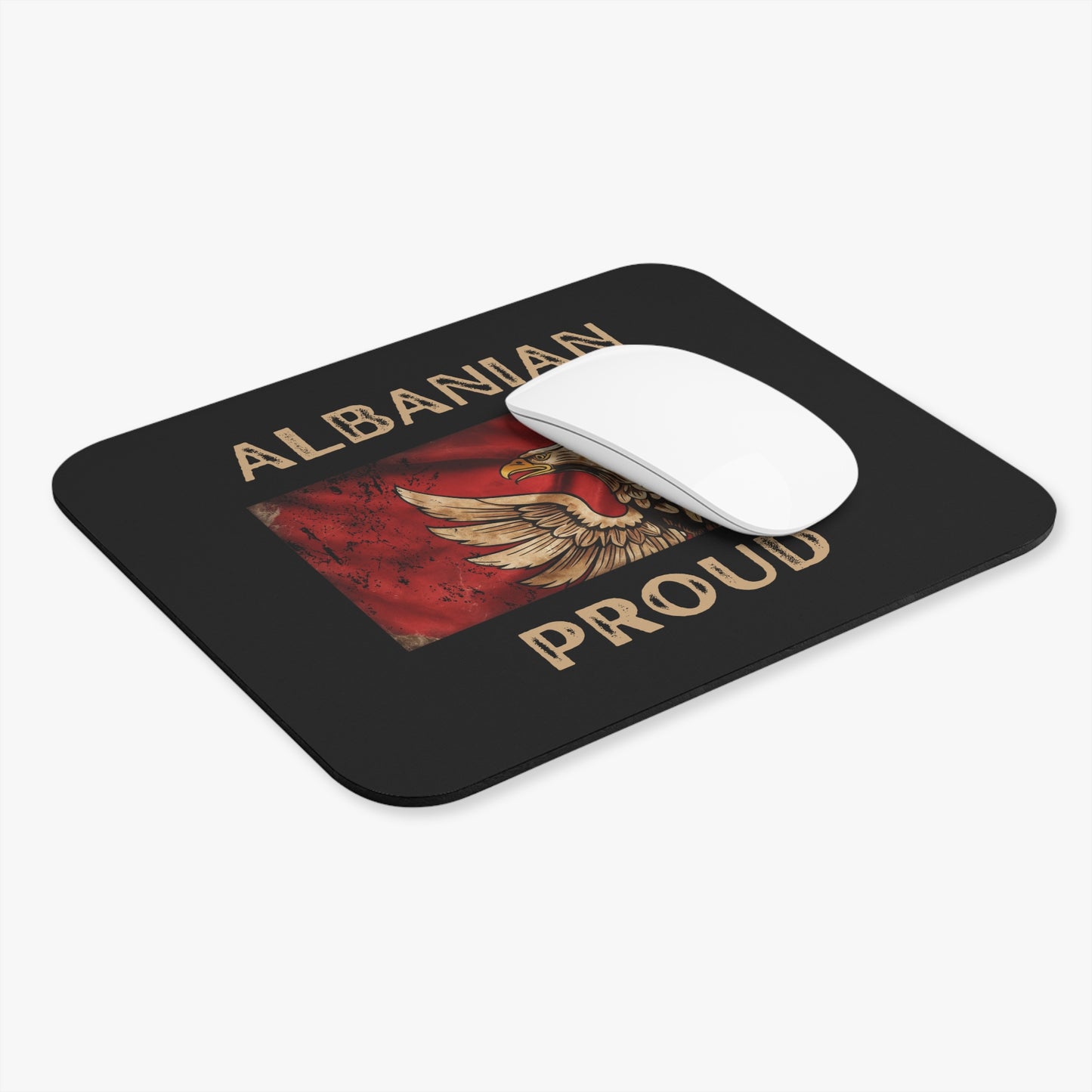 Albanian Proud Mouse Pad – Distressed Eagle Design | Flag-Inspired Desk Accessory for Home, Office, or Gaming