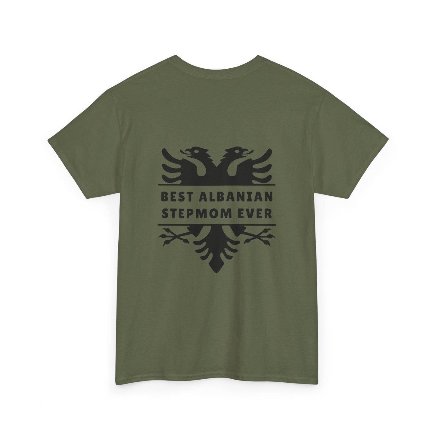 Best Albanian Stepmom Ever – Unisex Heavy Cotton T-Shirt Stylish Back Design | Albanian Eagle Graphic | Gift for Stepmothers