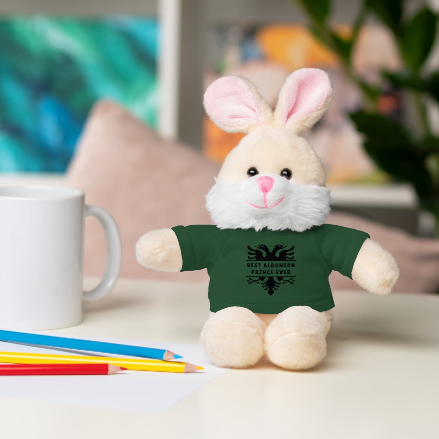 Best Albanian Prince Ever | Personalized 8" Plush Bunny | Multi-Color Custom Tee | Cute Gift for Kids
