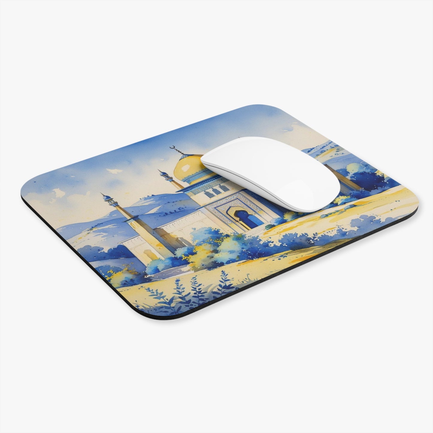Watercolor Sufi Temple Mouse Pad – Kosovo-Inspired Art, 9"x8", Elegant Desk Deco
