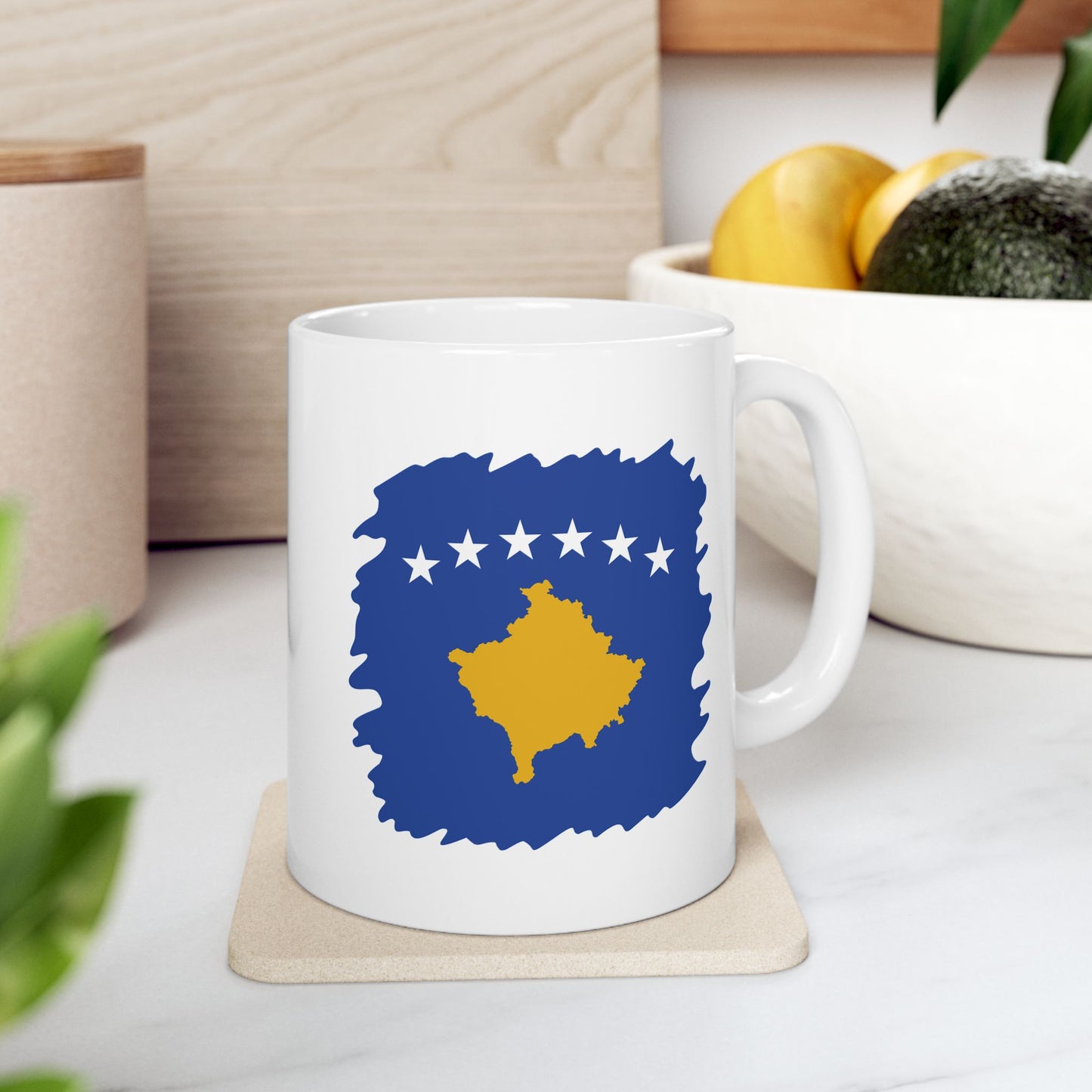 Kosovo Flag Ceramic Mug – Blue, Yellow & White Star Design | 11oz  | Perfect Gift for Home & Office