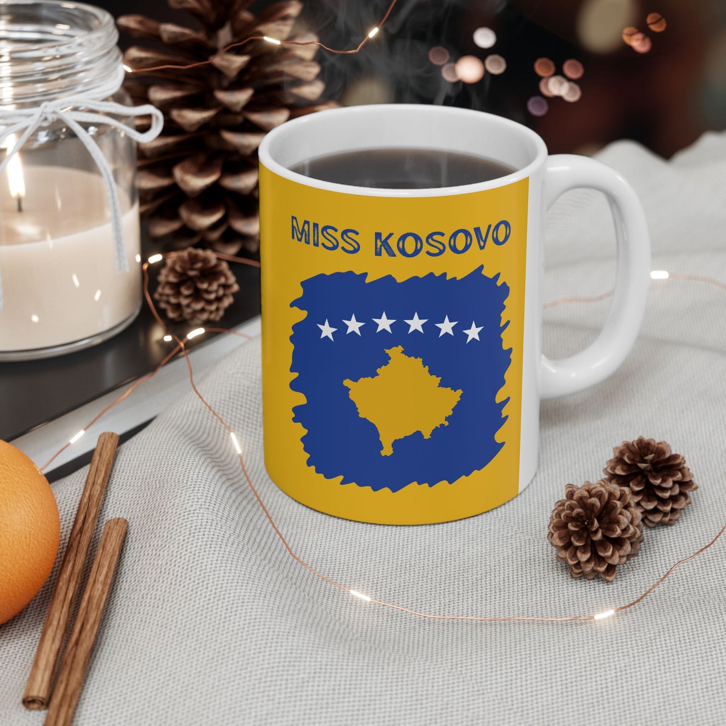 Miss Kosovo Flag Ceramic Mug – Unique 11oz Coffee Cup for Patriots | Perfect Holiday Gift & Home Decor