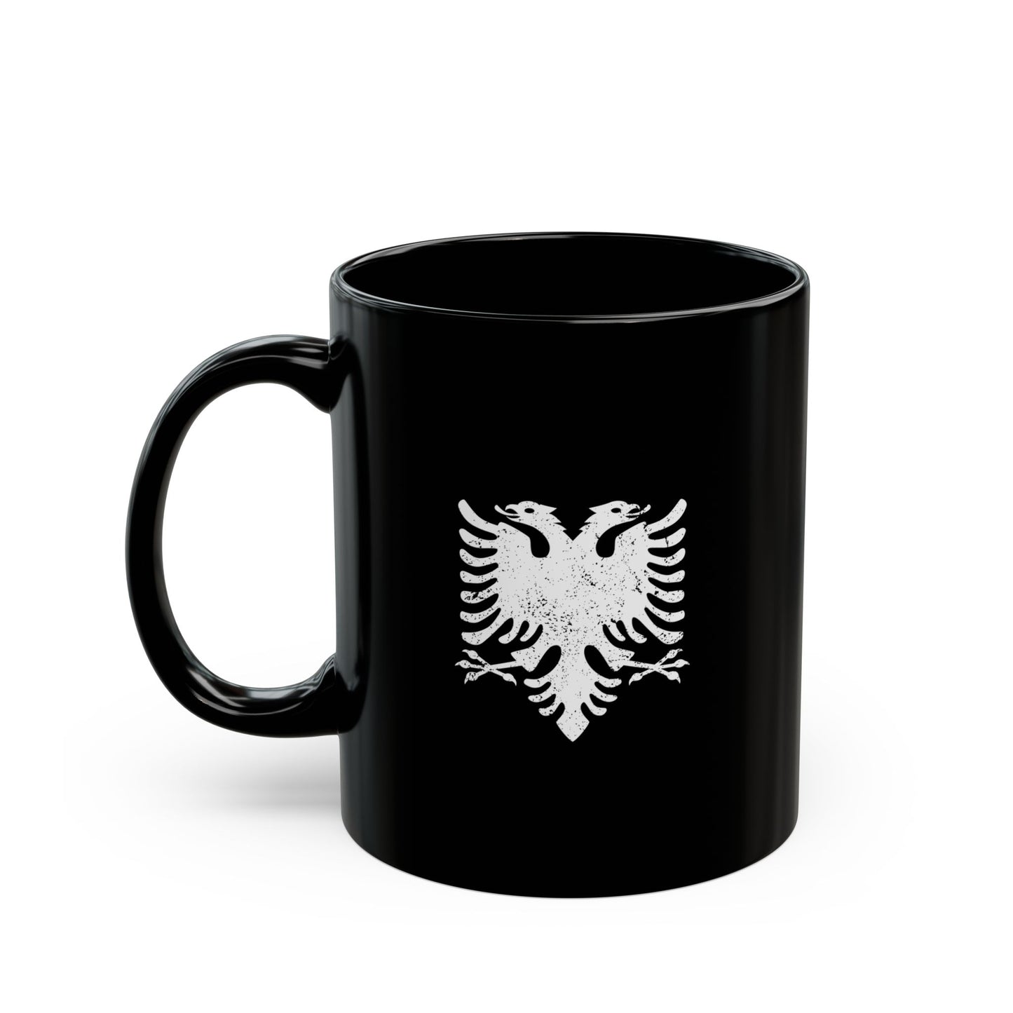 White Eagle on Black Mug – 11oz Albanian Pride Ceramic Cup | Bold Cultural Gift for Coffee Lovers & Heritage Fans