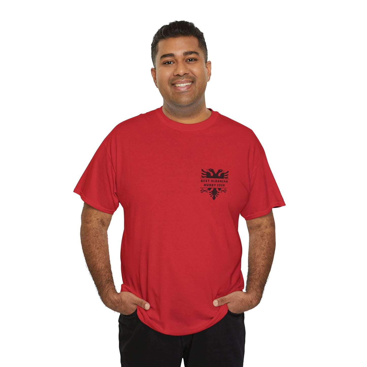 Best Albanian Hubby Ever – Heavy Cotton T-Shirt Dual-Sided Design | Bold Albanian Eagle on Back | Gift for Husbands | Patriotic Apparel