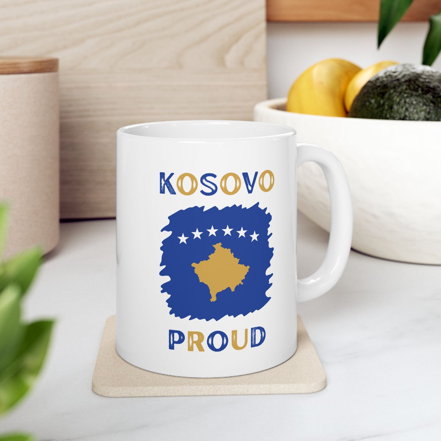 Kosovo Proud Mug – 11oz Ceramic Cup | Yellow & Blue Flag Design for Everyday Pride, Gift Giving & Cultural Celebrations