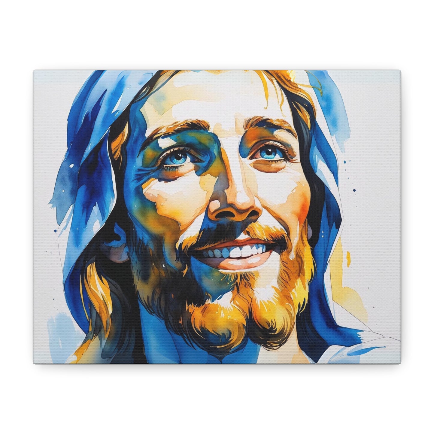 Joyful Light: Jesus Christ in Kosovo’s Colors – Watercolor Style Portrait Matte Canvas Wall Art