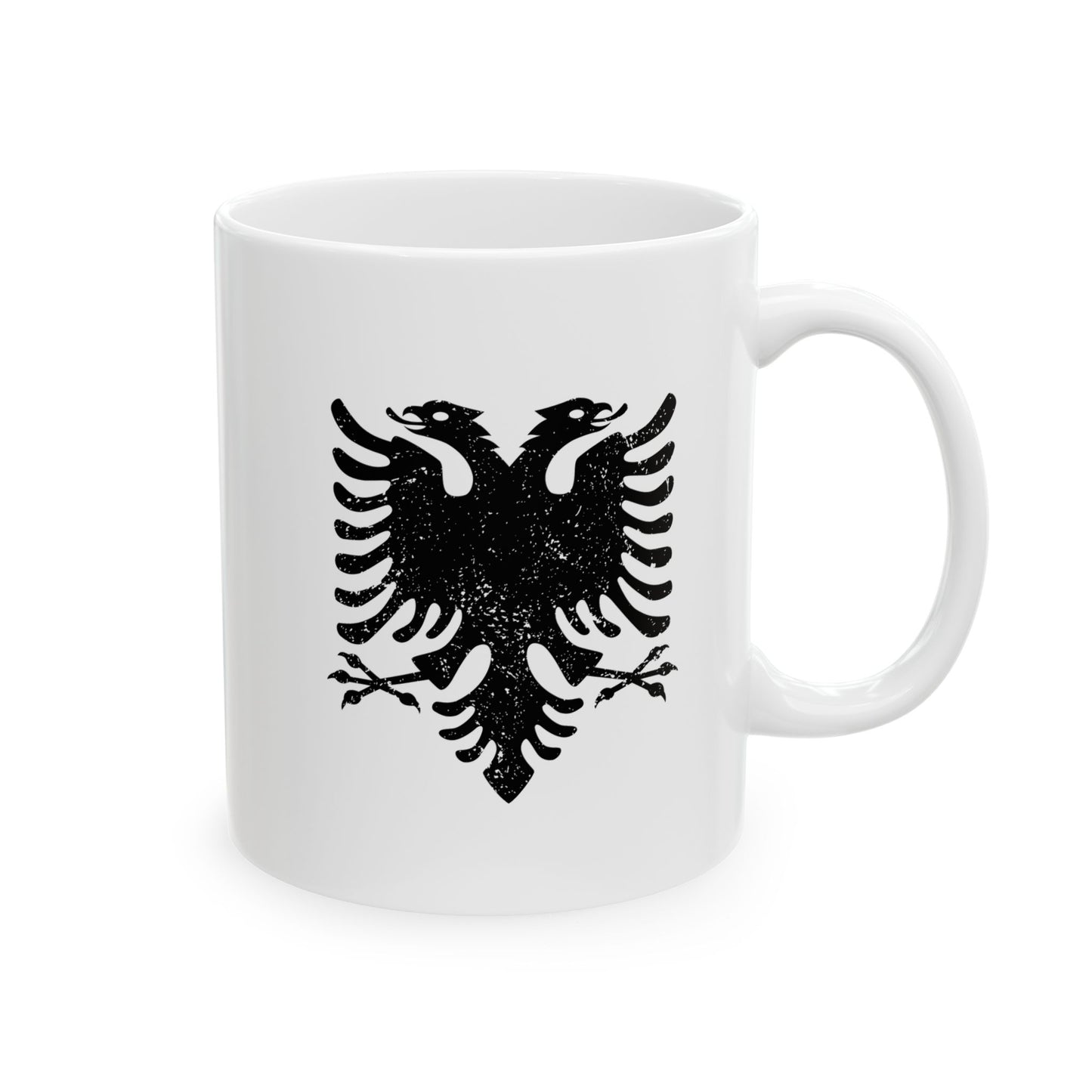 Artistic Black Eagle Ceramic Mug – 11oz & 15oz White Mug | Bold Albanian Gift for Coffee & Tea Lovers, Home & Kitchen Decor