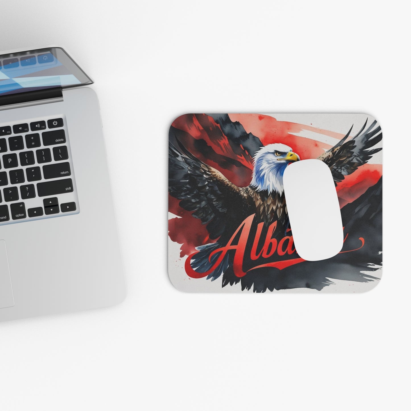 Patriotic Eagle Mouse Pad – Albania-Inspired Desk Art in Red & Black Albanian Office Decor | Gifts for Her & Him | 9"x8" Stylish Mouse Pad