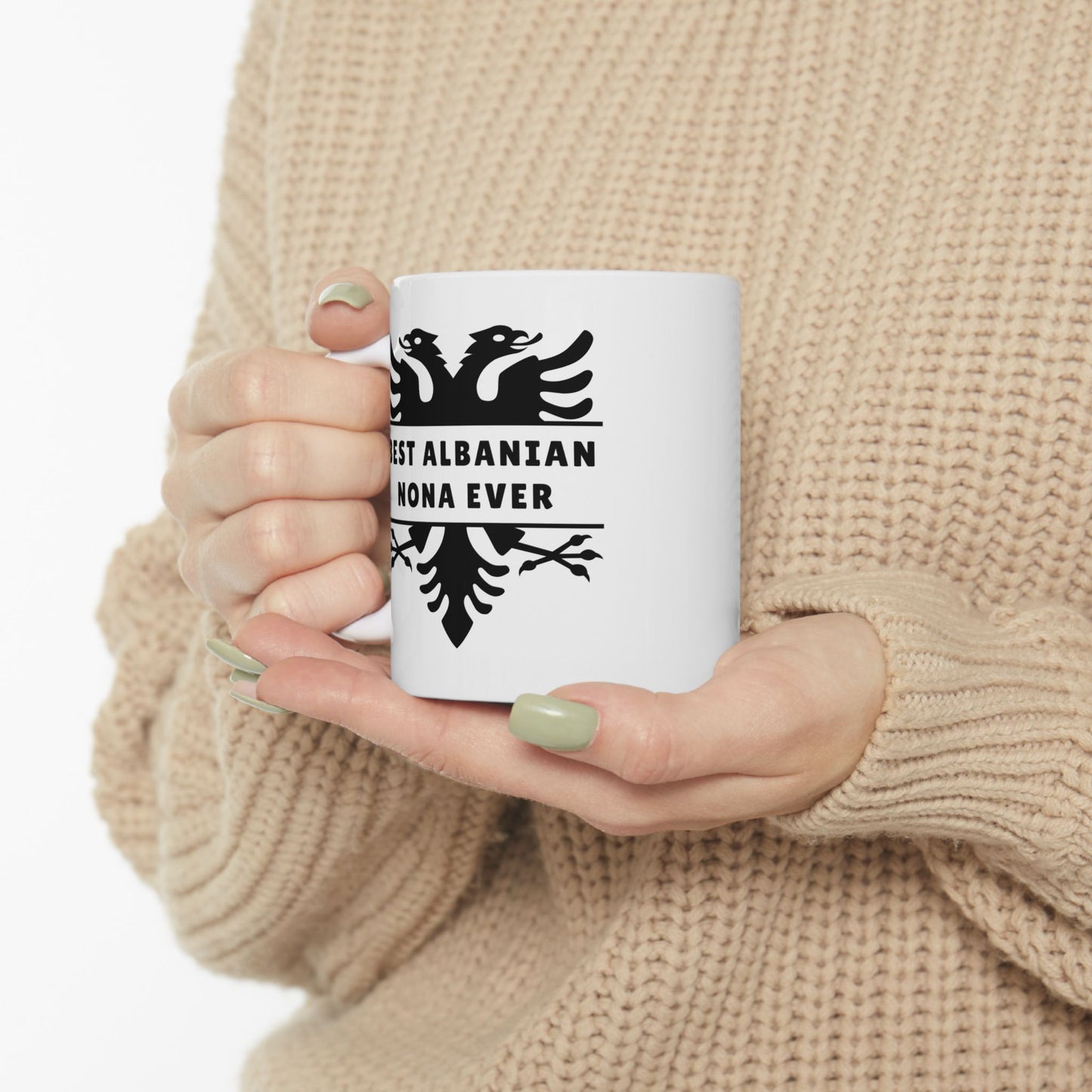 Best Albanian Nona Ever – 11 oz White Ceramic Mug Family Love in Every Sip | Cultural Pride | A Mug as Strong as She Is