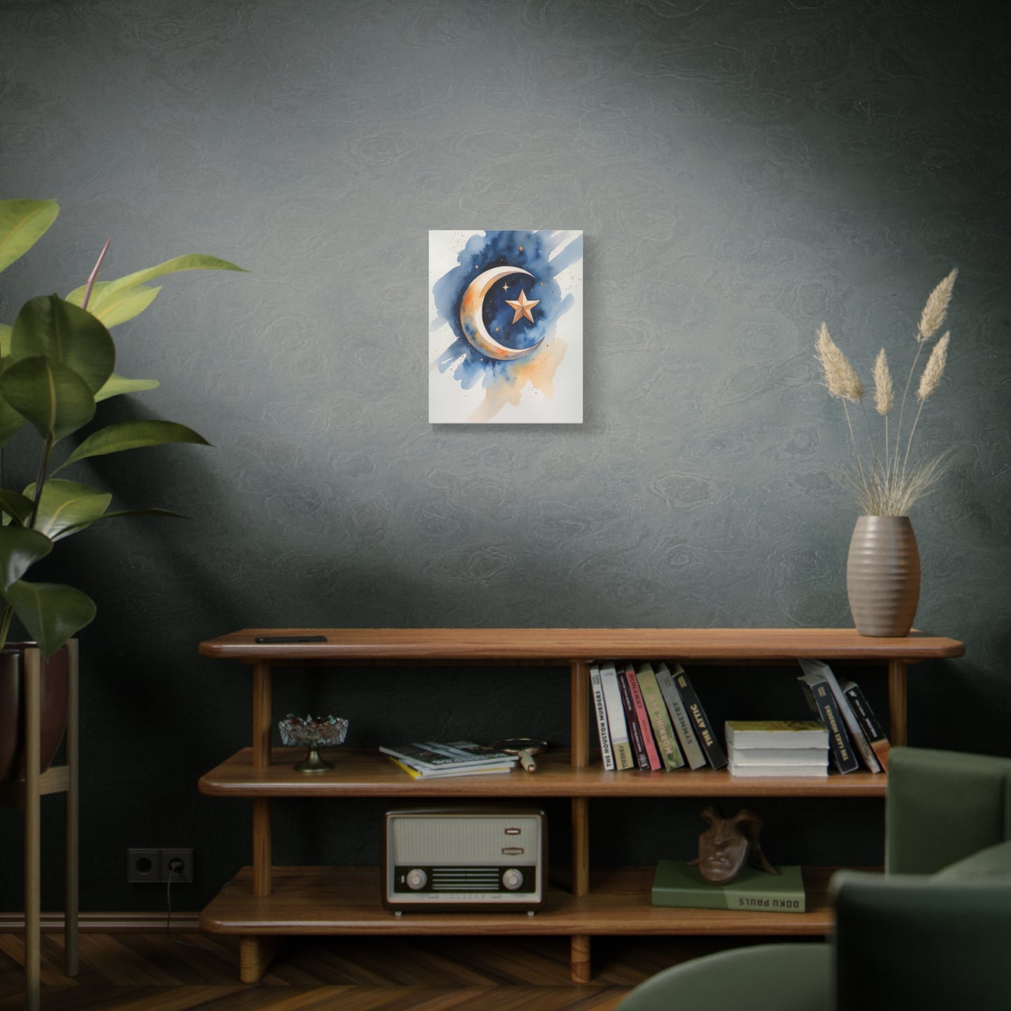 Kosovo Islamic Crescent Moon & Star Canvas I Watercolor Style | Celestial Wall Art for Home, Nursery & Gift Giving