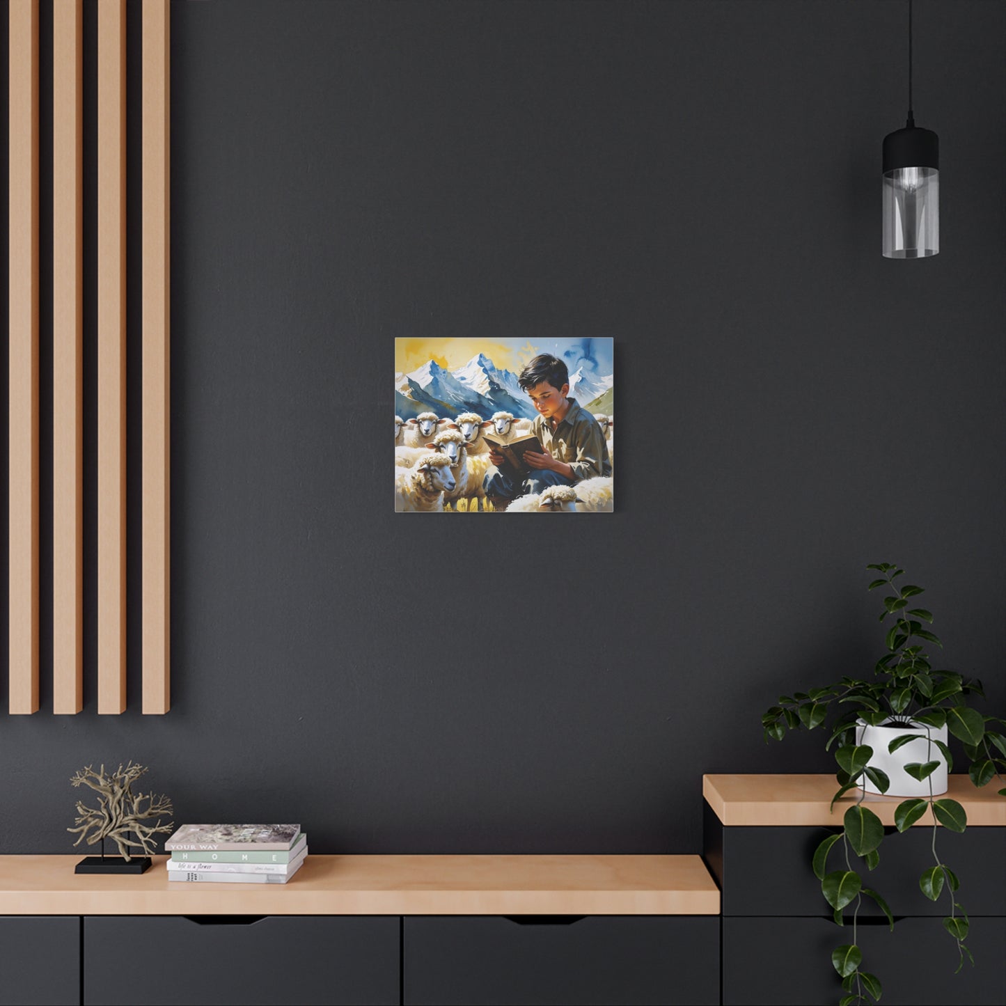 "Sheko’s Dream Among the Peaks – A Shepherd Boy’s Quiet Journey" Watercolor Style Canvas, Farmhouse Wall Decor