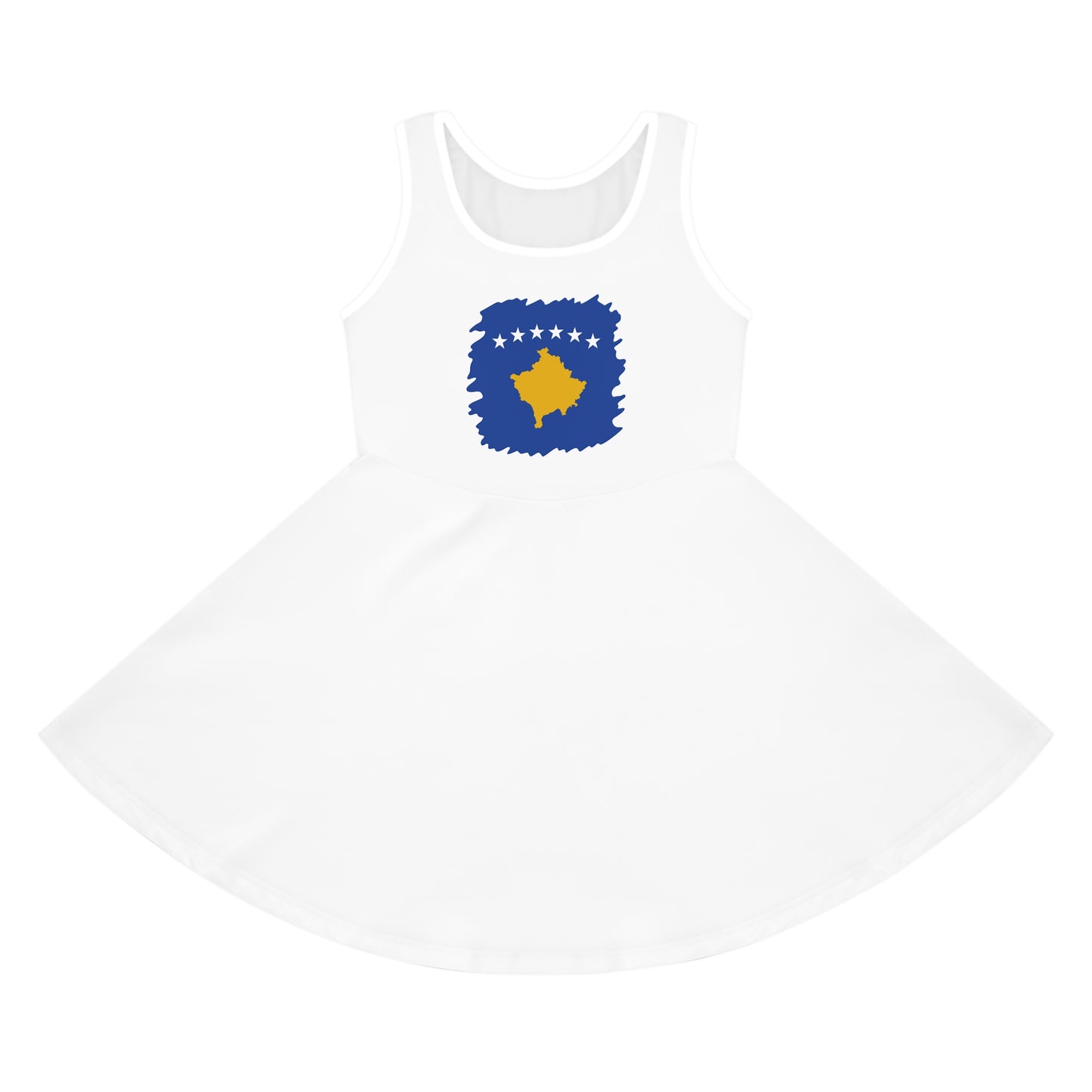 Girls’ Sleeveless Kosovo Flag Sundress – White Summer Dress for Toddlers & Kids | Perfect for Holidays, Parties & Everyday Fun