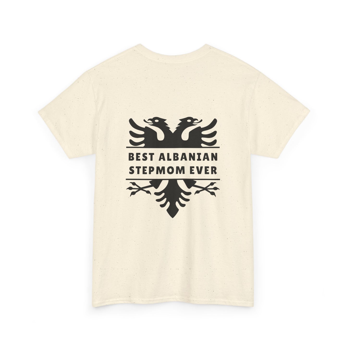 Best Albanian Stepmom Ever – Unisex Heavy Cotton T-Shirt Stylish Back Design | Albanian Eagle Graphic | Gift for Stepmothers