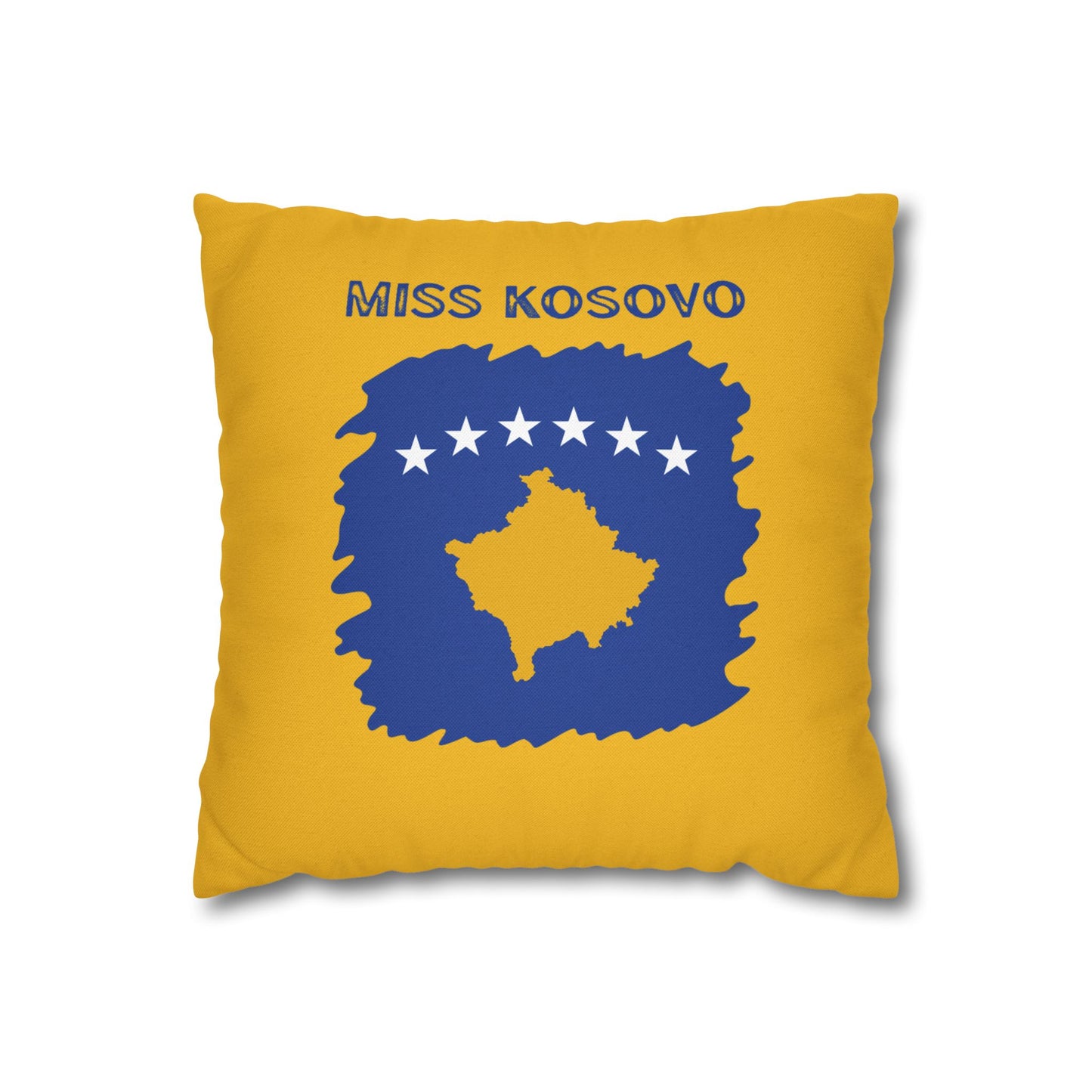 Miss Kosovo Bold Flag Pillowcase – Yellow & Blue Kosovo Map Accent Cushion Cover, Nation Symbol, Home Accent, Gift for Kosovo Supporters