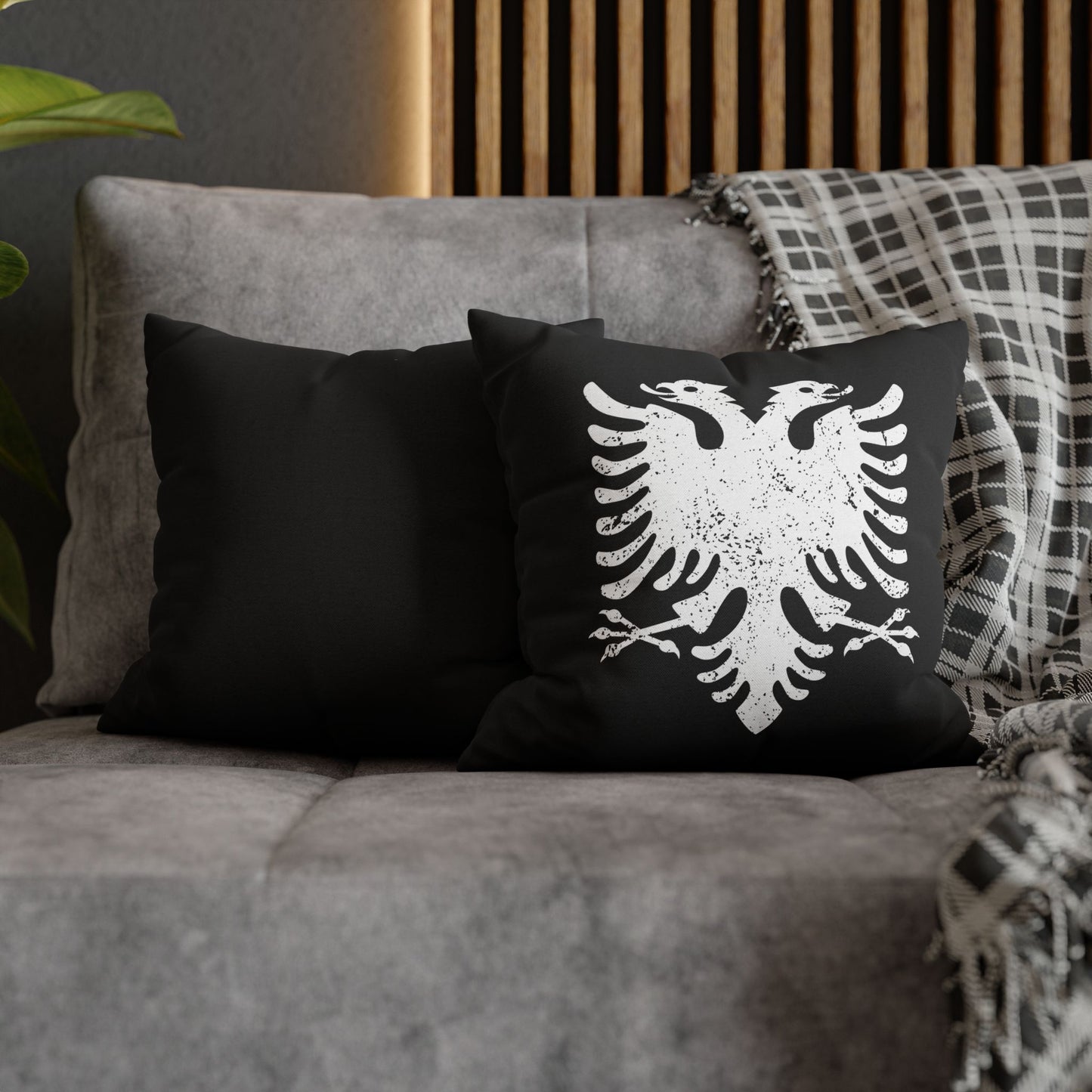Modern Albanian Eagle Pillowcase – Black & White Distressed Design | Bold Ethnic Home Accent | Available in 4 Sizes