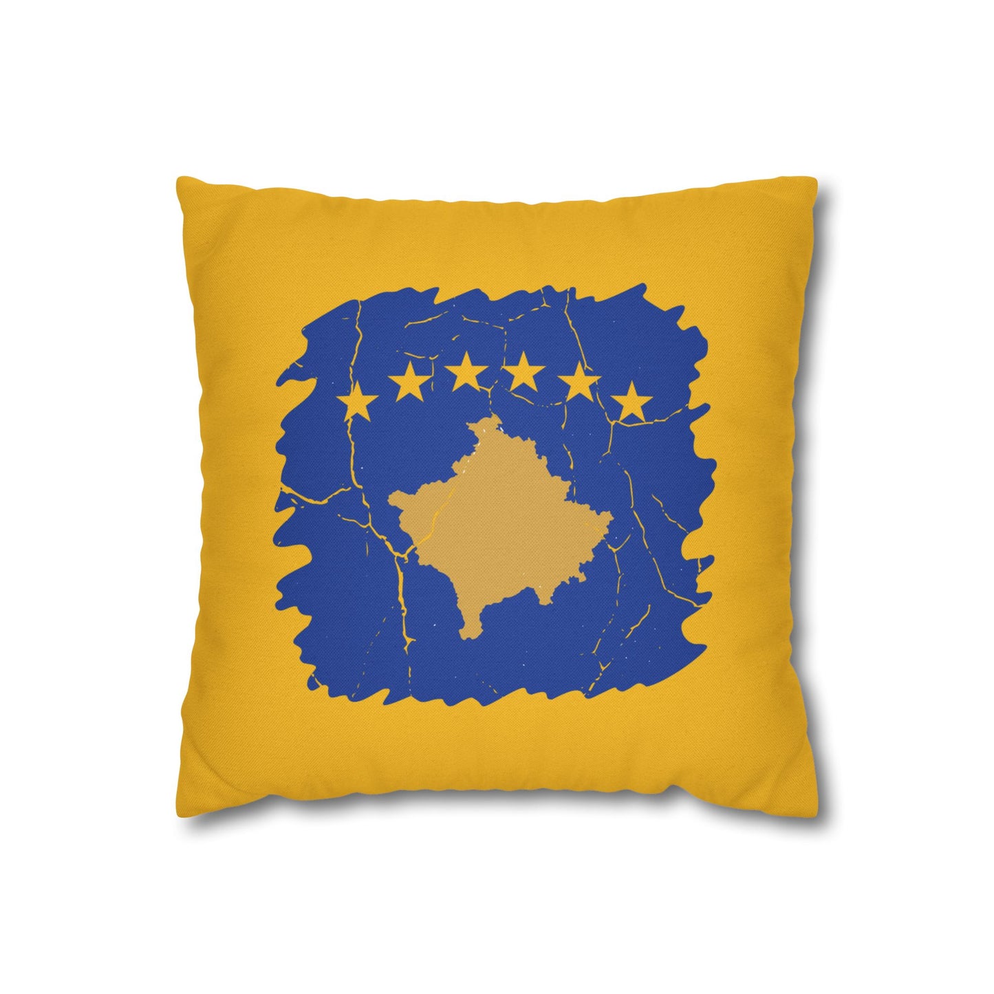 Kosovo Flag Decorative Pillowcase – Blue & Yellow Accent Cushion Cover | Patriotic Home Decor | Gift for Mom, Family & Friends