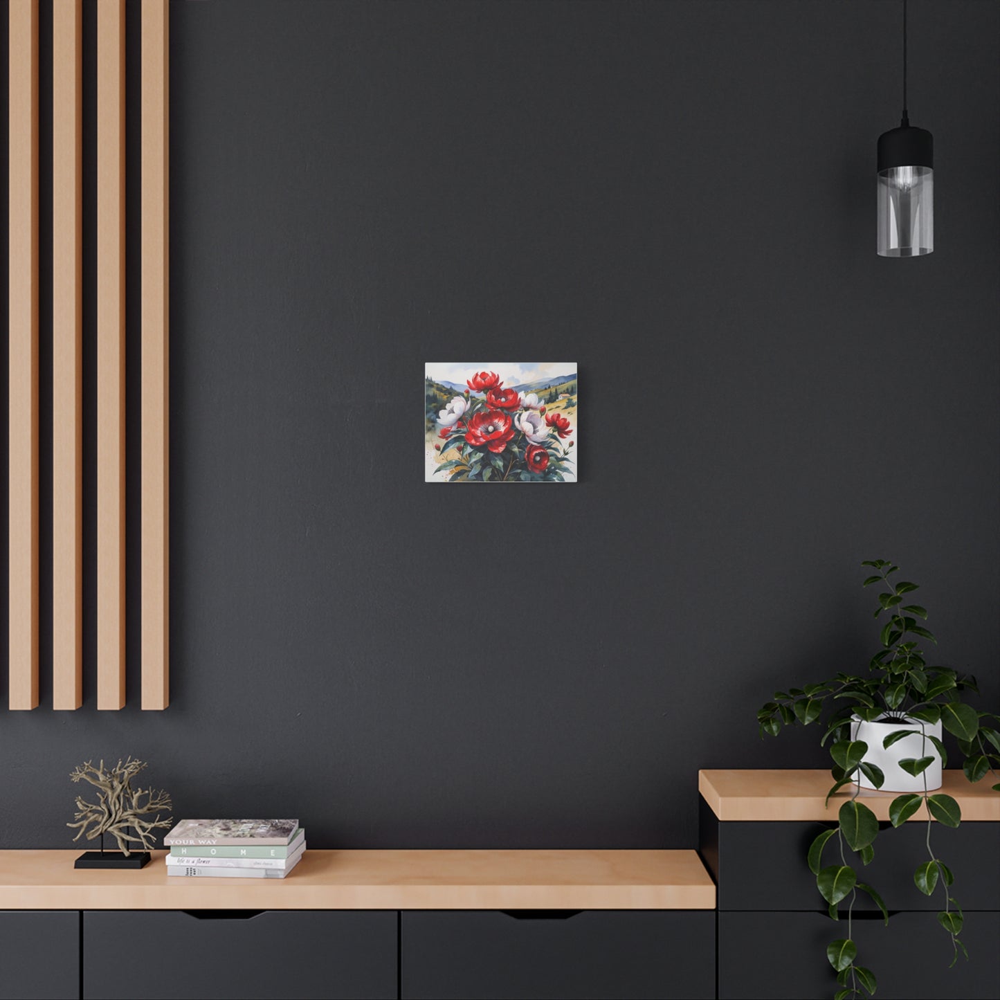 Kosovo’s Crimson Bloom – Watercolor Style Canvas of Red Paeonia peregrina in an Albanian Landscape