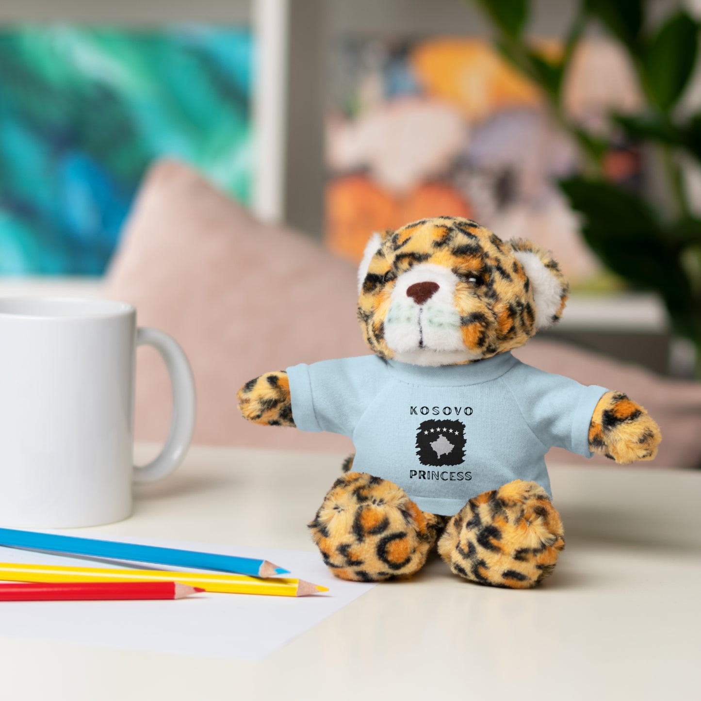 Kosovo Princess | 8" Plush Jaguar with Personalized Tee – Fierce & Cuddly Gift for Kids & Toddlers