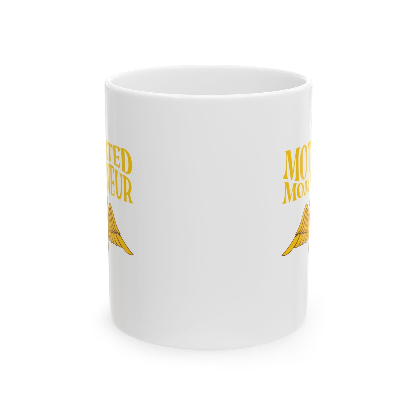 Motivated Mompreneur Ceramic Mug – 11 oz White Mug with Golden Eagle Design