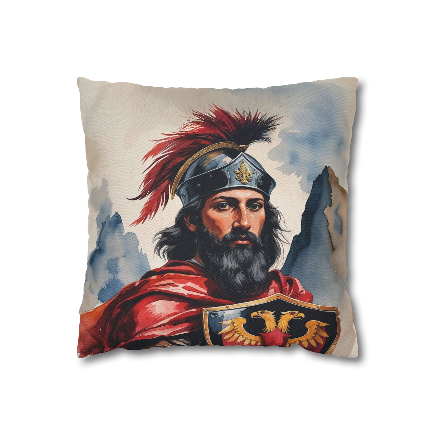 Skanderbeg Portrait Pillowcase – Albanian Hero Art, Patriotic Home Decor, Historical Accent Cushion, Unique Gift for Albanian Pride