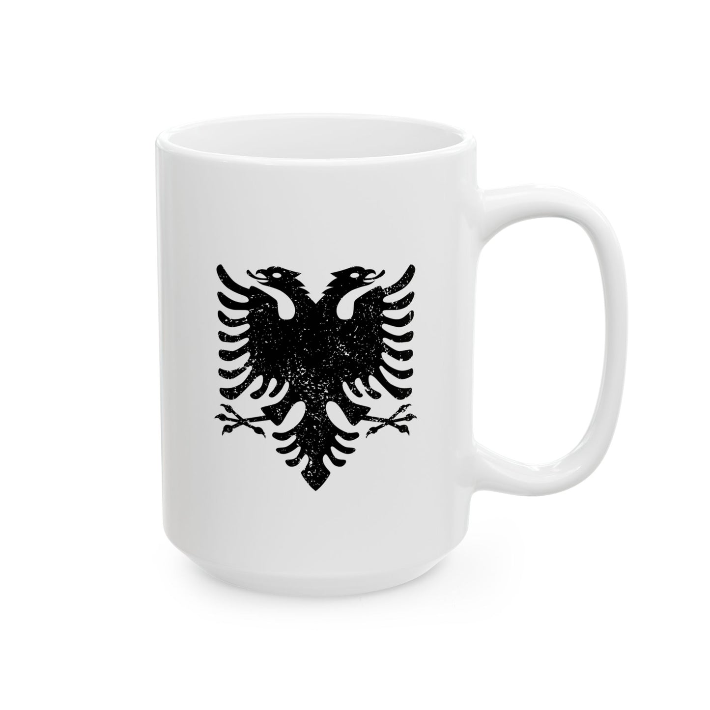 Artistic Black Eagle Ceramic Mug – 11oz & 15oz White Mug | Bold Albanian Gift for Coffee & Tea Lovers, Home & Kitchen Decor