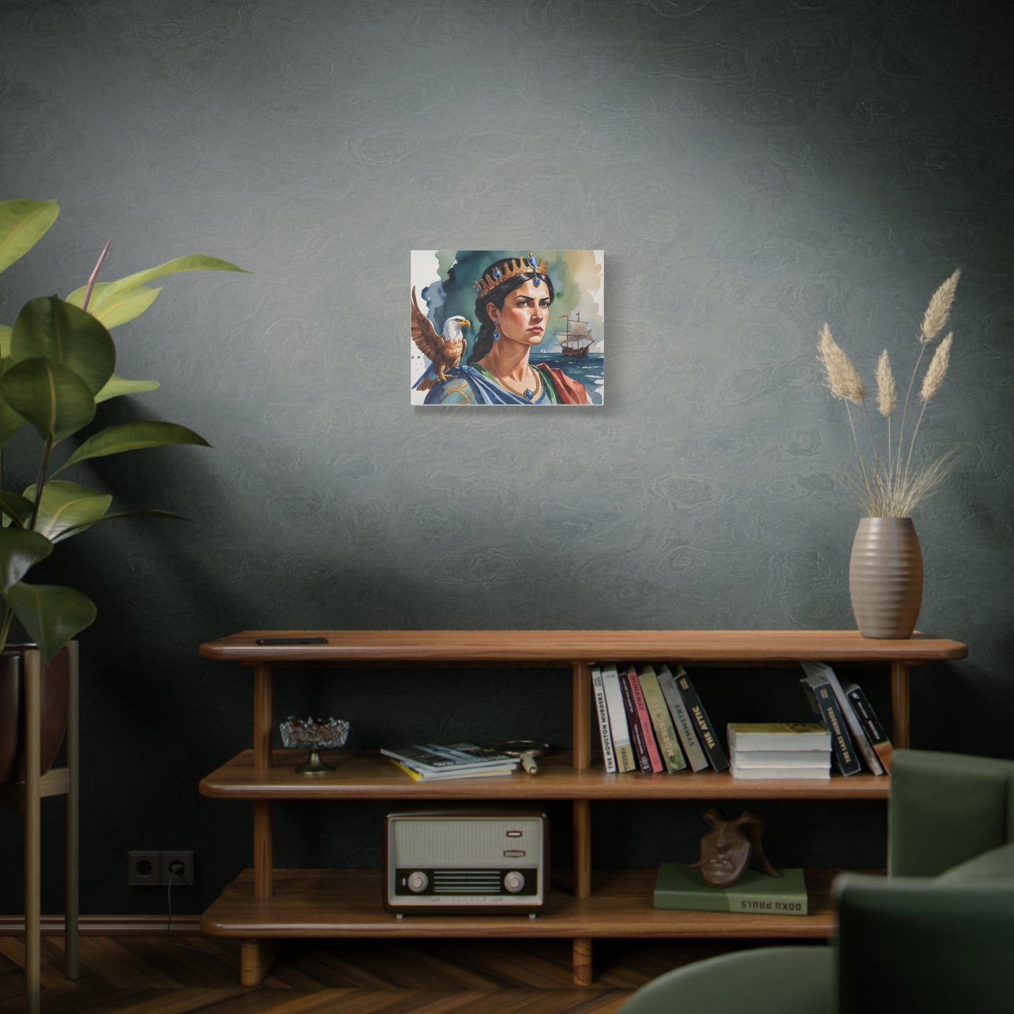 Teuta, Queen of Illyria – Watercolor style Portrait of a Regal Illyrian Leader with Albanian Eagle Symbol