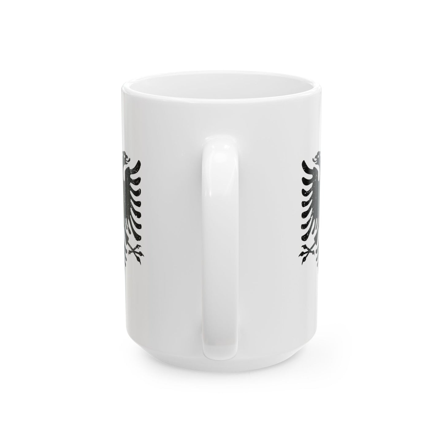 Artistic Black Eagle Ceramic Mug – 11oz & 15oz White Mug | Bold Albanian Gift for Coffee & Tea Lovers, Home & Kitchen Decor
