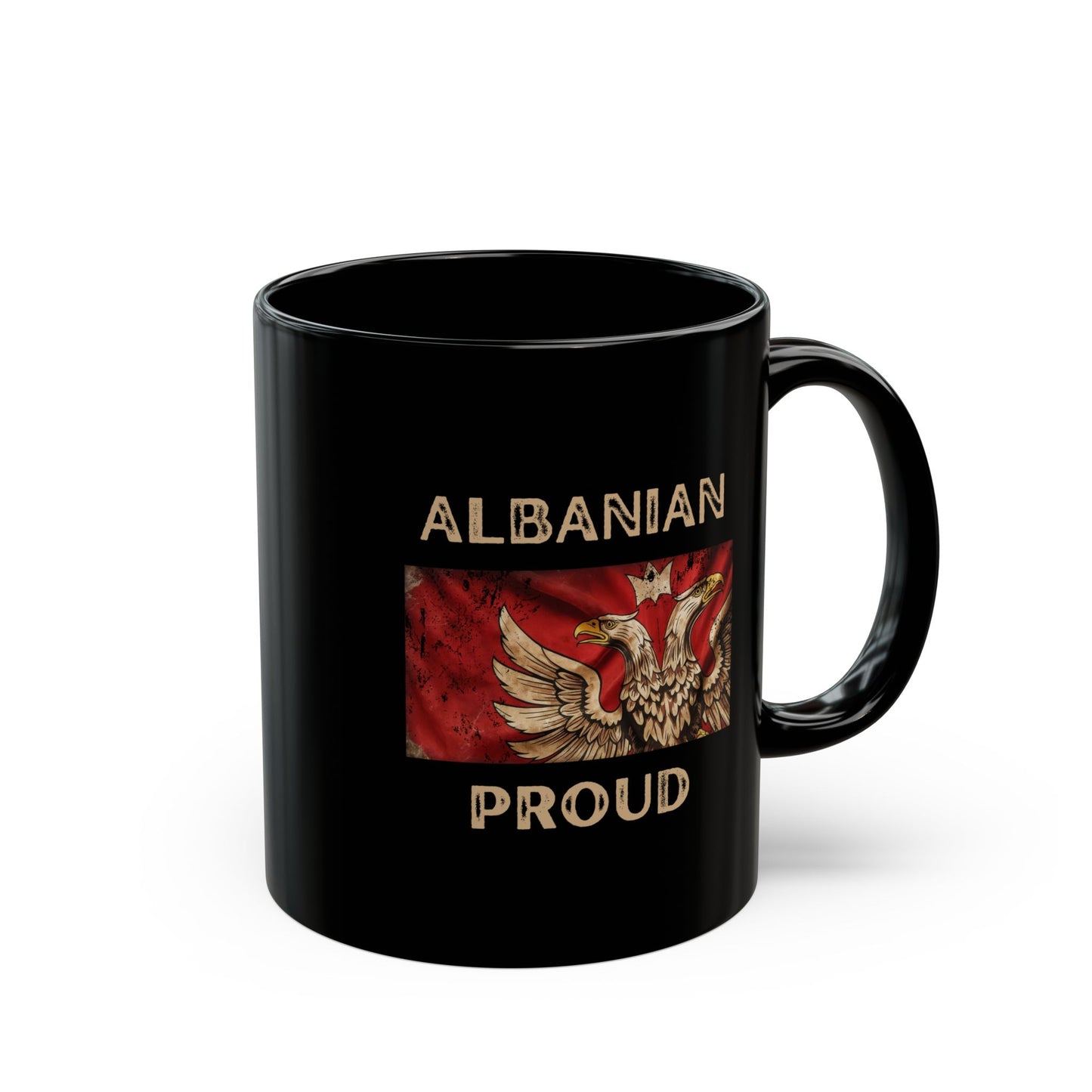 Albanian Proud Mug – Black 11oz Ceramic Coffee Cup | Celebrate Heritage & Culture with the Iconic Eagle Design