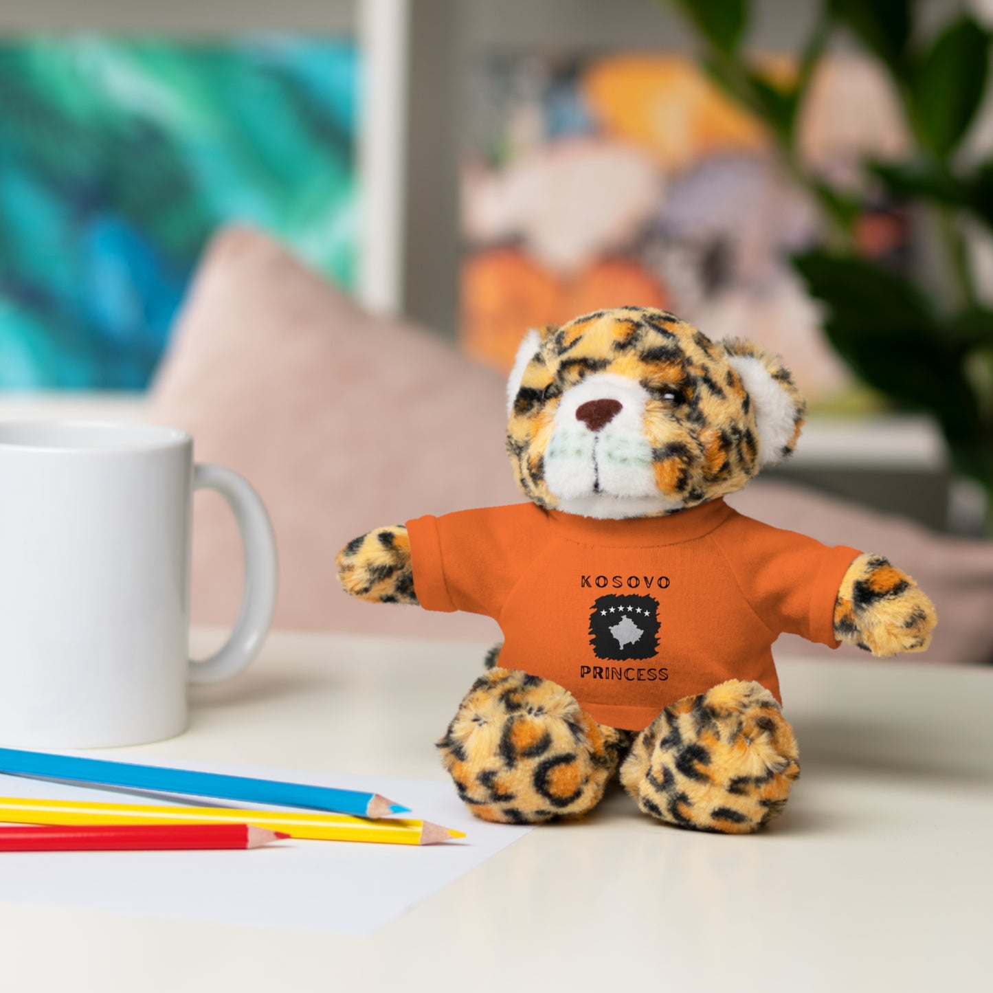 Kosovo Princess | 8" Plush Jaguar with Personalized Tee – Fierce & Cuddly Gift for Kids & Toddlers