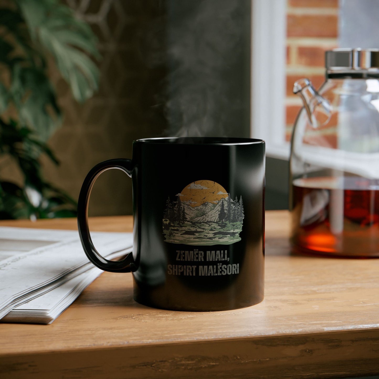 Zemër Mali, Shpirt Malësori – Black Distressed Mug | Mountain Heart, Highlander Soul | 11oz Albanian Pride Cup