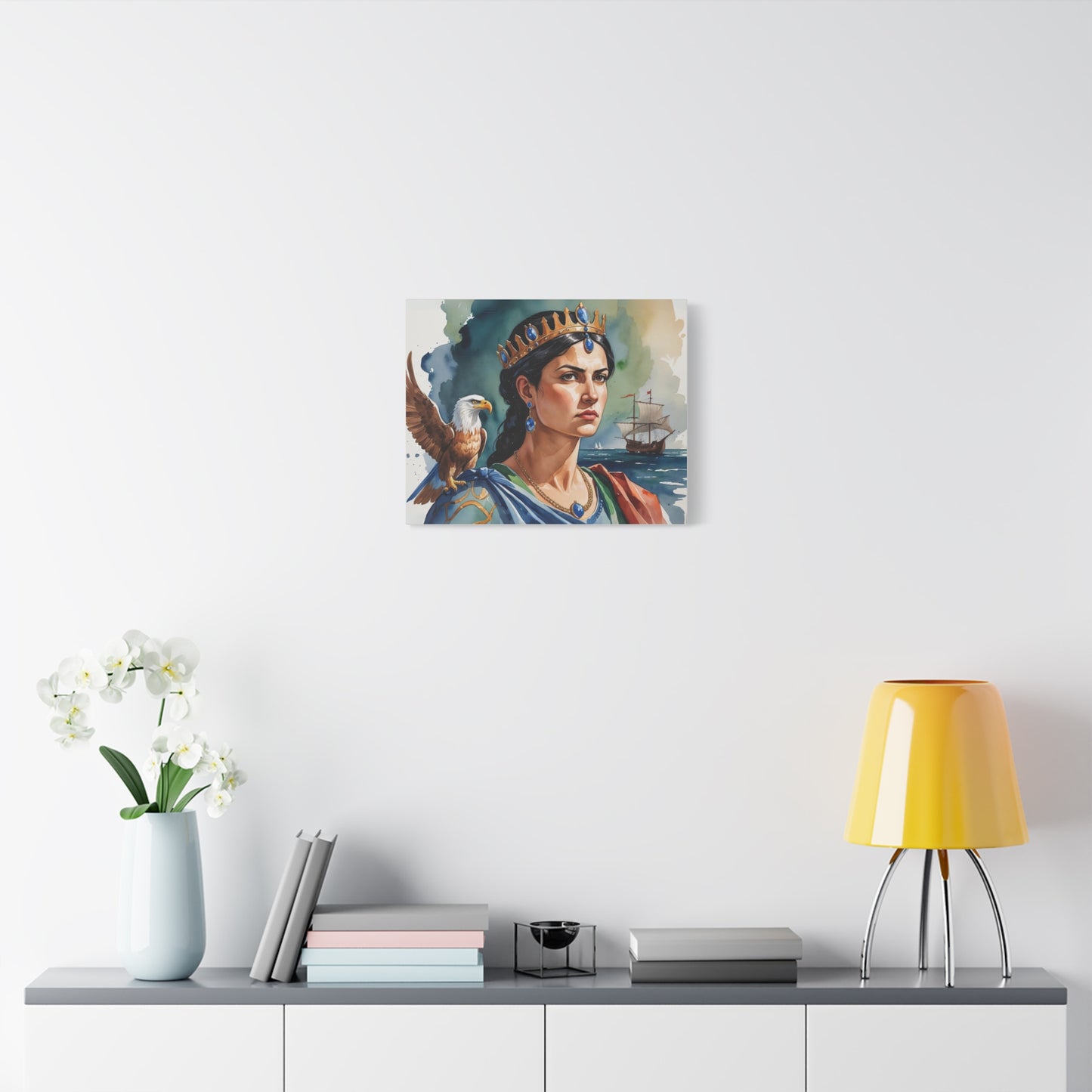 Teuta, Queen of Illyria – Watercolor style Portrait of a Regal Illyrian Leader with Albanian Eagle Symbol