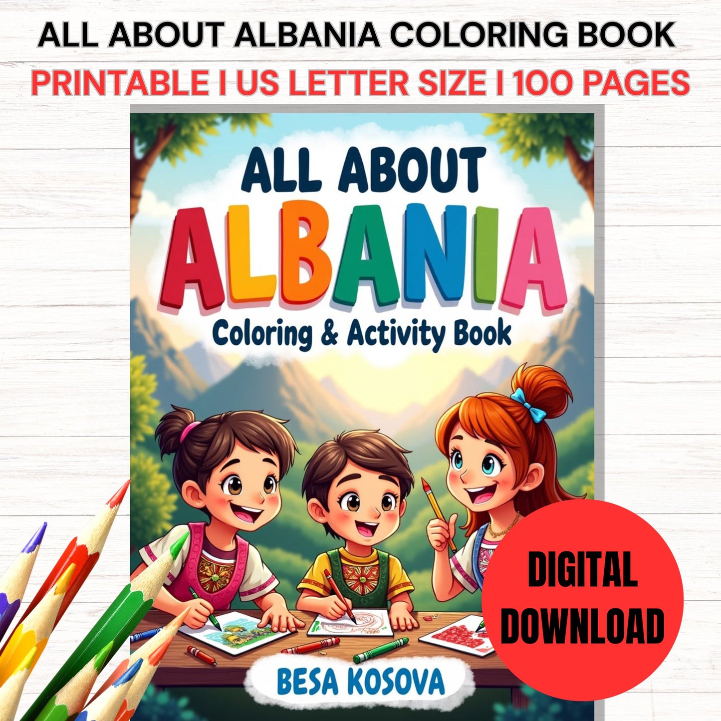 All About Albania Coloring & Activity Book (eBook) I DIGITAL DOWNLOAD I 100 Pages