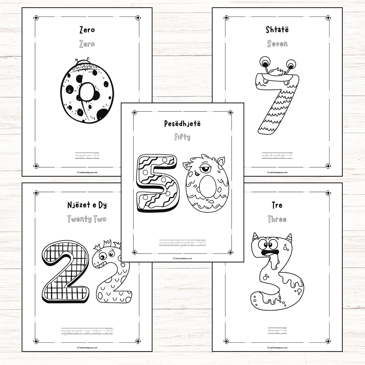 Albanian English 0–50 Numbers Coloring Pages: Learn and Color With Fun!