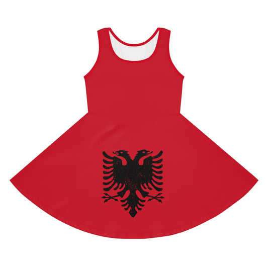Dark Red Albanian Eagle Girls' Dress – Elegant Heritage Dress | Cultural Outfit for Holidays, Birthdays & Special Events
