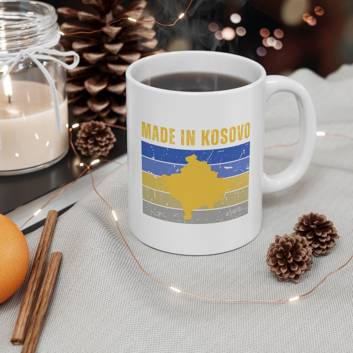 Made in Kosovo – Ceramic Mug (11 oz) Patriotic Coffee Cup | Kosovo Flag-Inspired Gift | Daily Reminder of Home