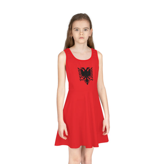 Vibrant Albanian Eagle Girls' Sundress – Summer Dress for Kids | Cultural Birthday Outfit, Holiday Look, Little Girls' Fashion
