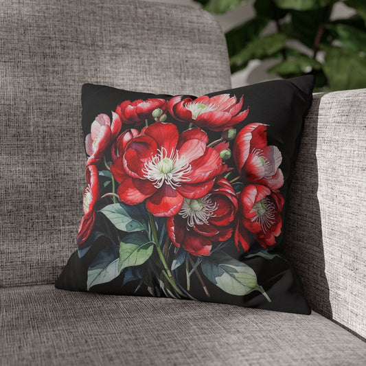 Paeonia Peregrina Pillowcase – Kosovo’s National Flower | Botanical Watercolor Art | Red & Black Floral Accent Cushion