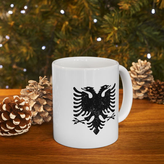 Artistic Black Eagle Ceramic Mug – 11oz & 15oz White Mug | Bold Albanian Gift for Coffee & Tea Lovers, Home & Kitchen Decor