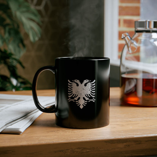 White Eagle on Black Mug – 11oz Albanian Pride Ceramic Cup | Bold Cultural Gift for Coffee Lovers & Heritage Fans