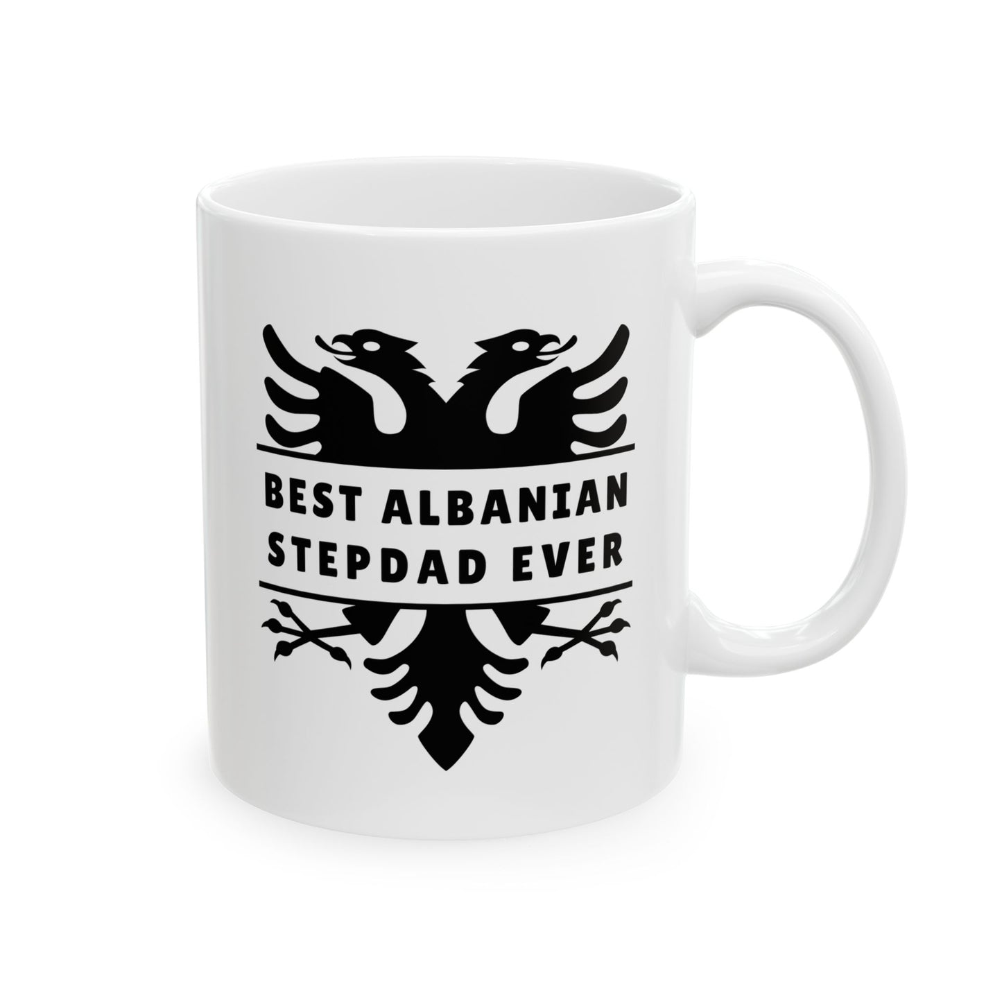 Best Albanian Stepdad Ever Mug – 11oz White Ceramic Coffee Cup with Black Eagle | Patriotic Gift for Stepdads | Father’s Day or Birthday