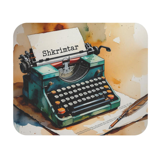 Shkrimtar Writer Mouse Pad – 9"x8" Rustic Watercolor Typewriter Design, Gift for Albanian Writers & Creatives