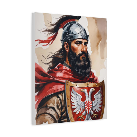 Crimson Oath: The Eternal Gaze of Skanderbeg, Warrior Canvas Art, Historical Decor, Wall Art for Home, Gift for History Lovers