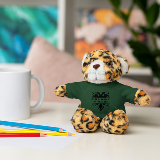 Best Albanian Prince Ever | Personalized 8" Plush Stuffed Animal Jaguar | Custom Tee in Multiple Colors | Gift for Kids & Collectors