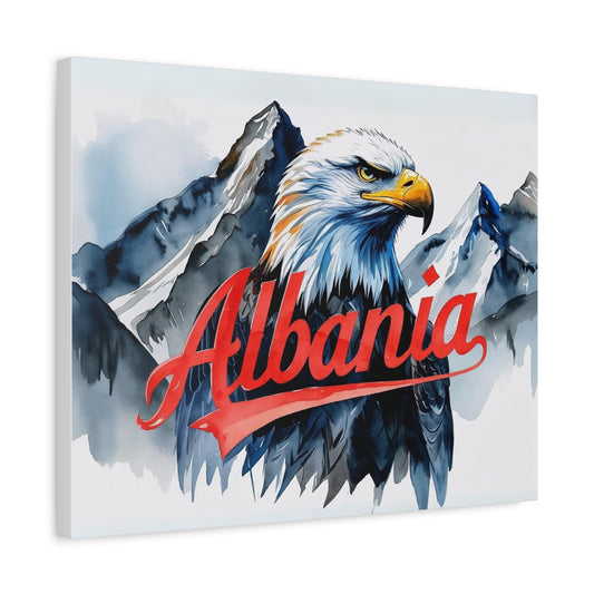 Albania Eagle Watercolor Style Canvas | Red & Black Mountain Art Print – Patriotic Wall Decor & Travel-Inspired Gift