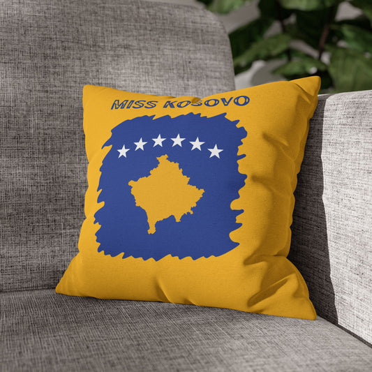 Miss Kosovo Bold Flag Pillowcase – Yellow & Blue Kosovo Map Accent Cushion Cover, Nation Symbol, Home Accent, Gift for Kosovo Supporters