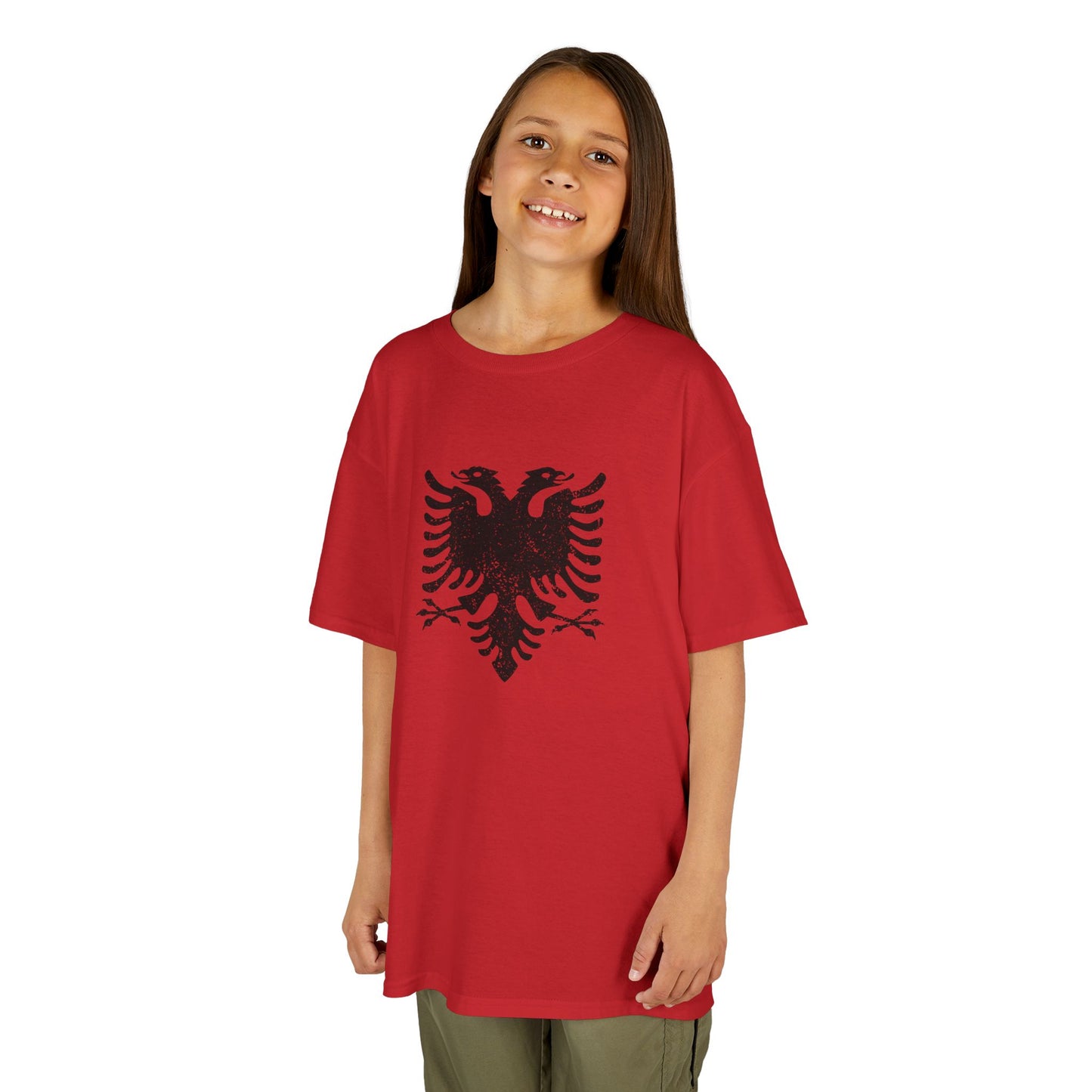 Distressed Albanian Eagle Kids Tee – Soft Cotton Shirt | Bold & Cute Pride Tee for Boys & Girls