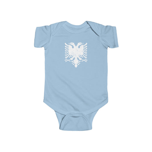 Albanian Eagle Infant Bodysuit – White Distressed Eagle Baby Onesie | Soft Heritage Apparel & Unique Baby Gift