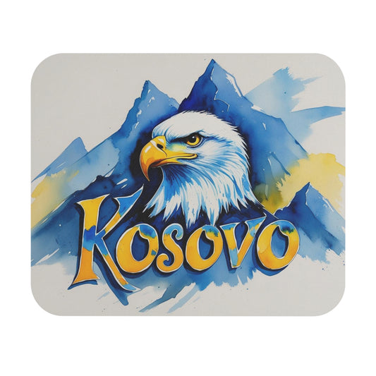 Kosovo Eagle Mouse Pad – Watercolor Desk Art in Yellow & Blue Unique Office Decor | Patriotic Gift | 9"x8" Gamer & Travel Essential